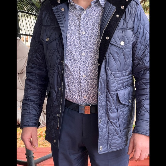 BURBERRY MEN’S GRANSWORTH NAVY BLUE DIAMOND NOVA CHECK COAT - Picture 13 of 15